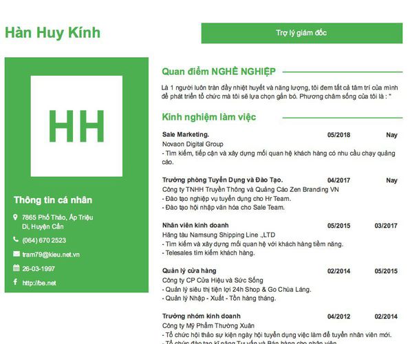 Mẫu CV Trợ lý giám đốc