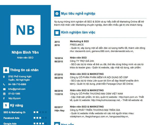Mẫu CV Nhân viên SEO