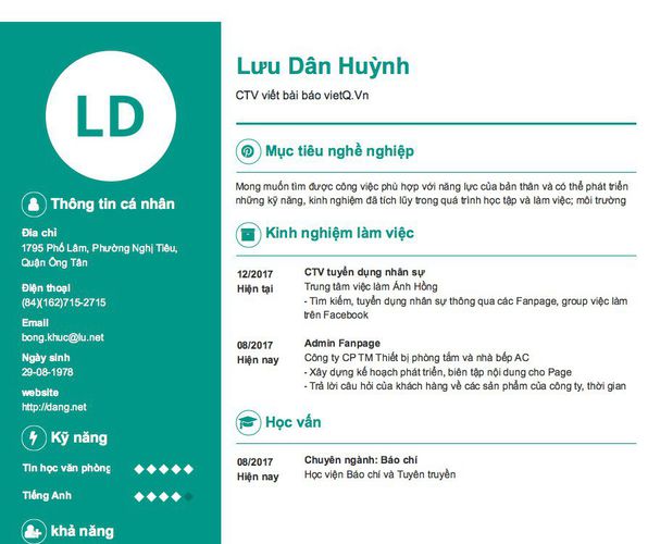 Mẫu CV CTV viết bài báo vietQ.Vn