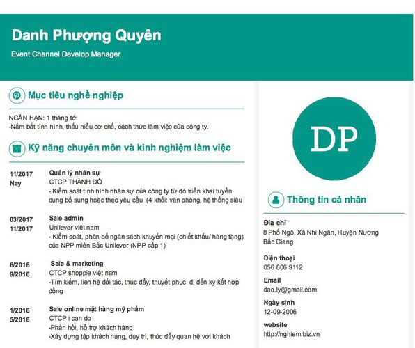Mẫu CV Event Channel Develop Manager