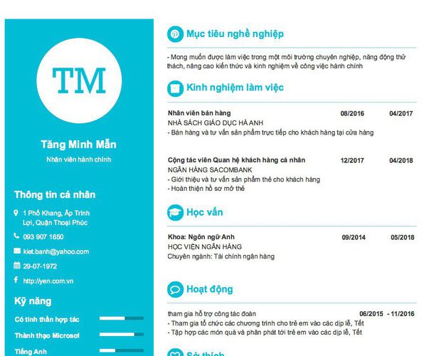 Mẫu CV Nhân viên hành chính