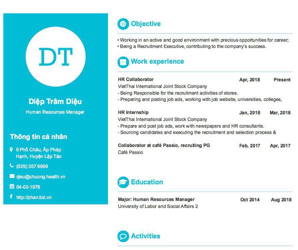 Mẫu CV Human Resources Manager