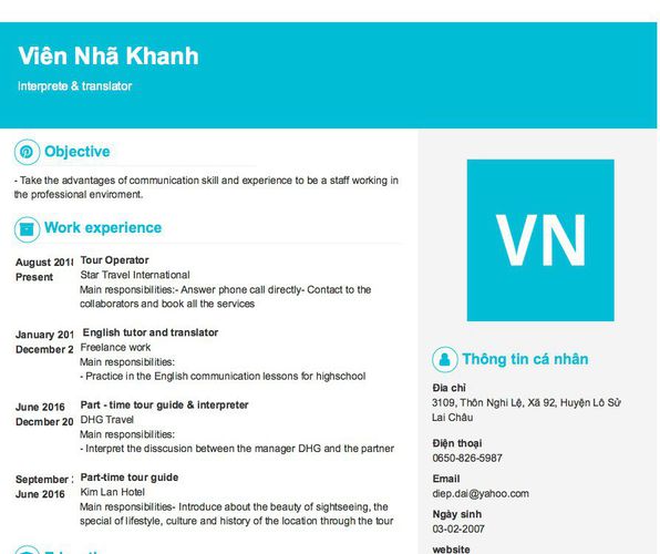 Mẫu CV Interprete & translator
