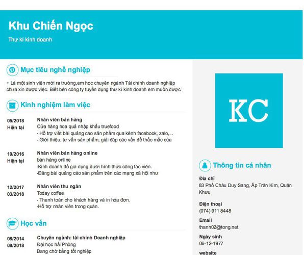 Mẫu CV Thư kí kinh doanh