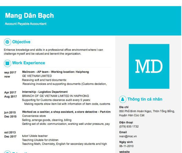 Mẫu CV Account Payable Accountant