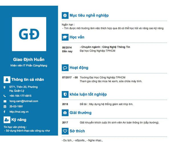 Gợi ý cách viết Mẫu CV tham khảo Nhân viên IT Phần Cứng/Mạng