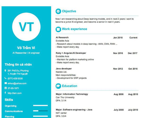 Mẫu CV AI Researcher / AI engineer