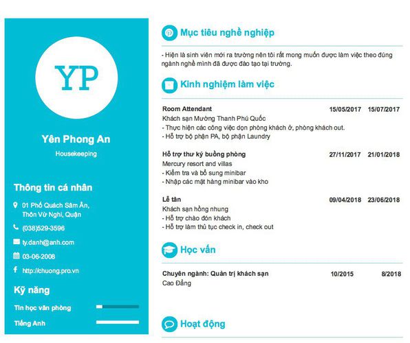 Mẫu CV Housekeeping