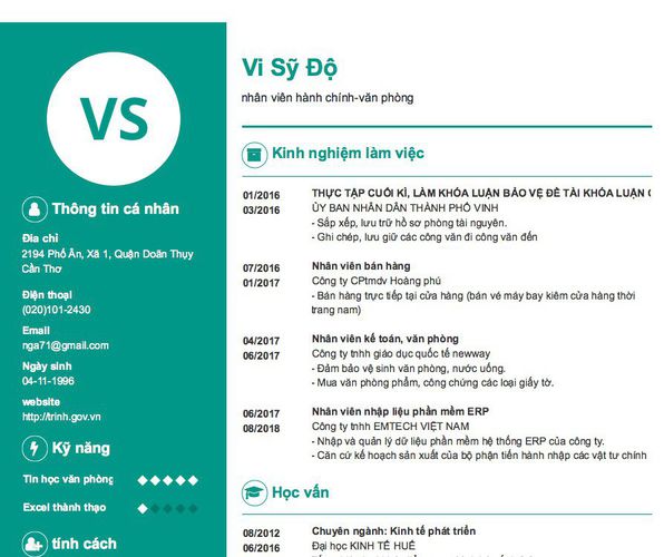 Mẫu CV nhân viên hành chính-văn phòng