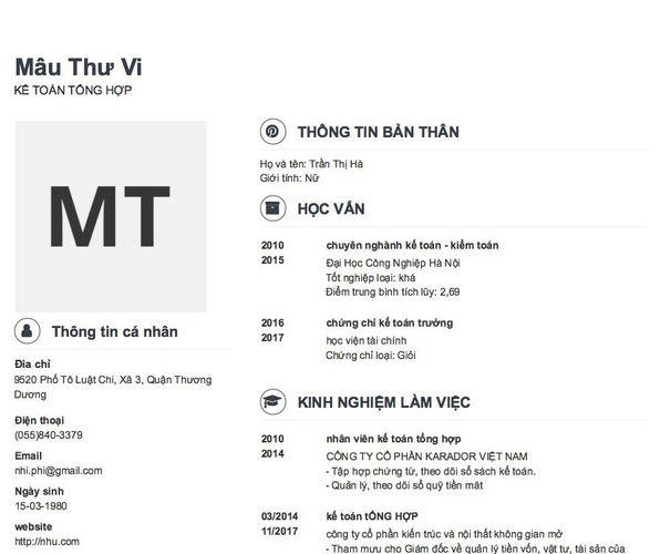 Mẫu CV KẾ TOÁN TỔNG HỢP