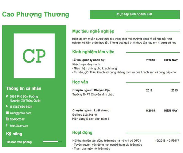 Gợi ý cách viết Mẫu CV tham khảo thực tập sinh ngành luật
