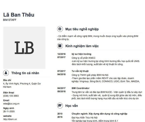 Mẫu CV BIM STAFF