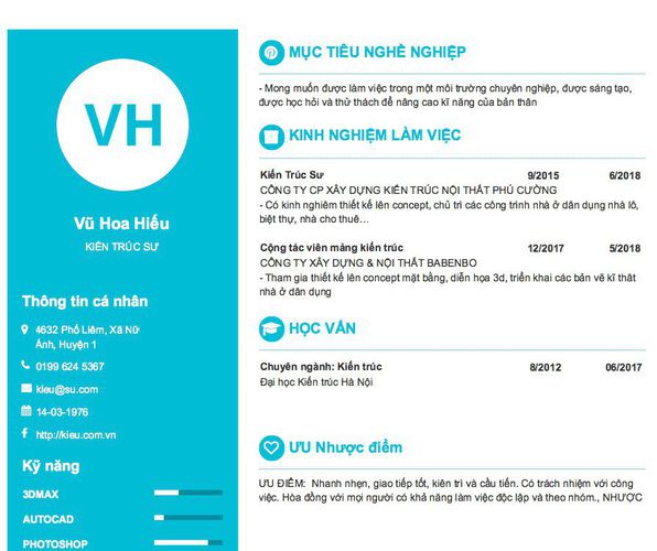 Mẫu CV KIẾN TRÚC SƯ