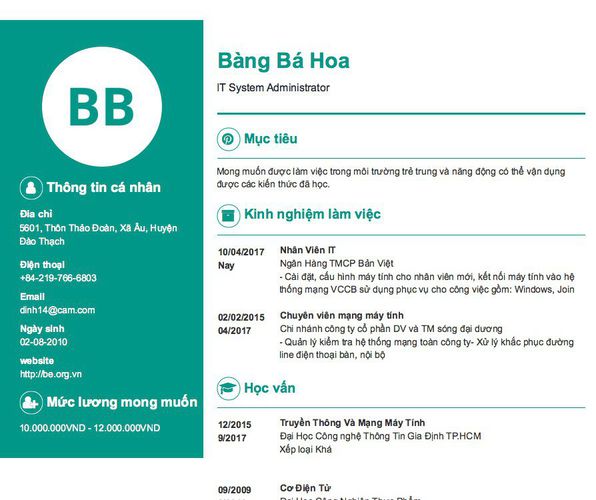 Mẫu CV IT System Administrator