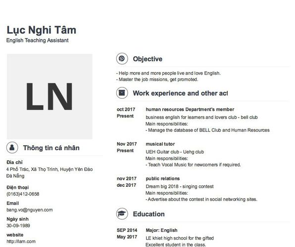 Mẫu CV English Teaching Assistant
