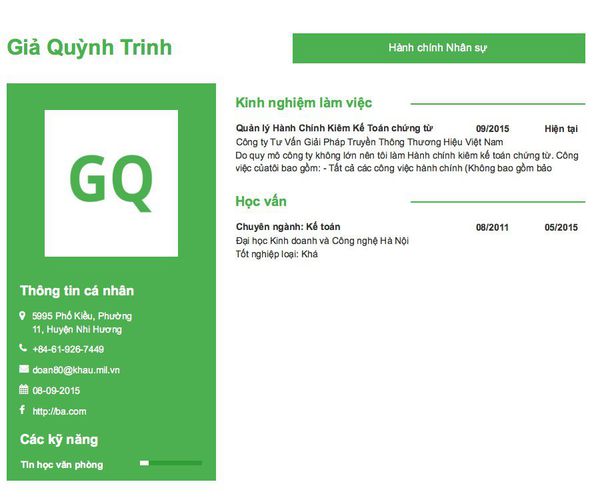 Mẫu CV Hành chính Nhân sự