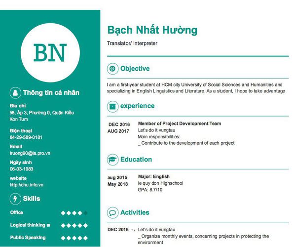 Mẫu CV Translator/ Interpreter