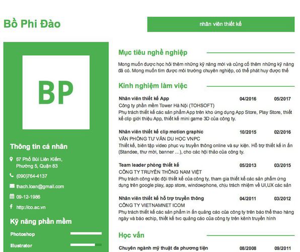 Mẫu CV nhân viên thiết kế