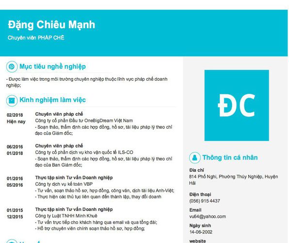 Mẫu CV Chuyên viên PHÁP CHẾ