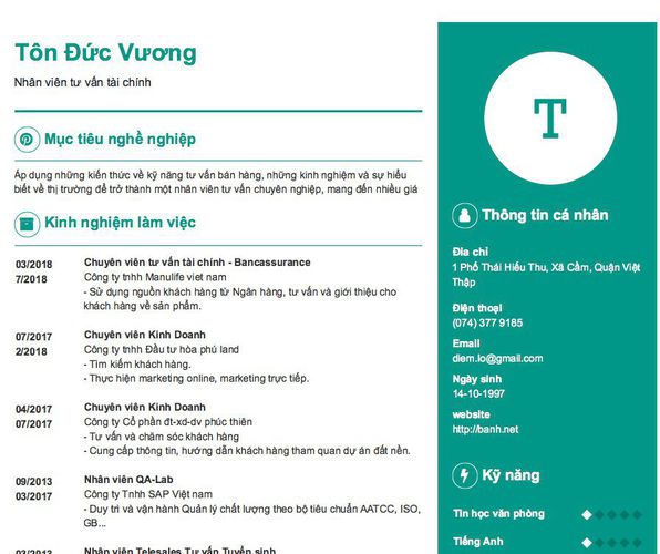 Gợi ý cách viết Mẫu CV tham khảo Nhân viên tư vấn tài chính