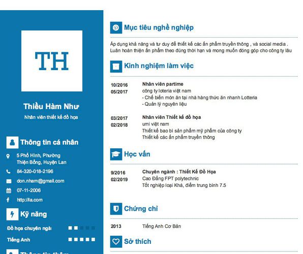 Mẫu CV Nhân viên thiết kế đồ họa