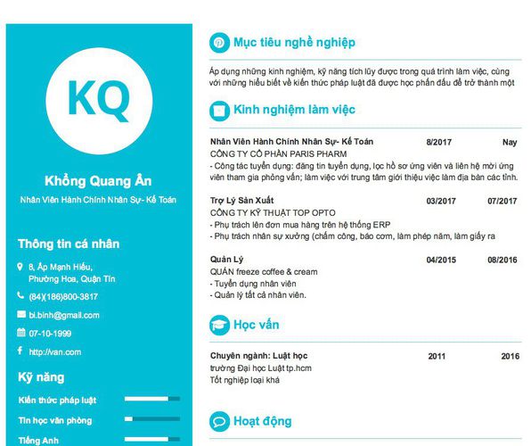 Mẫu CV Nhân Viên Hành Chính Nhân Sự- Kế Toán