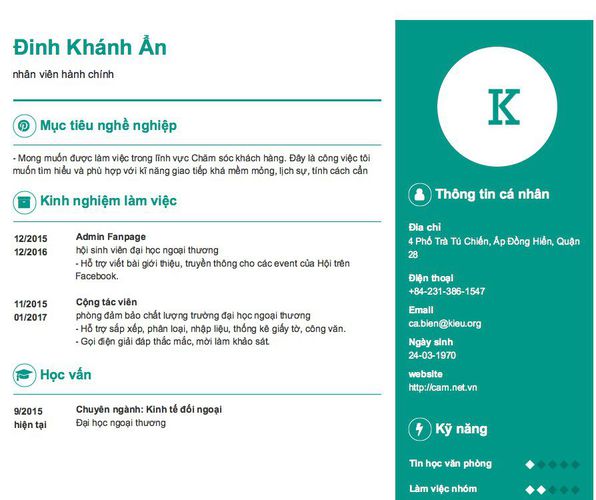 Mẫu CV nhân viên hành chính