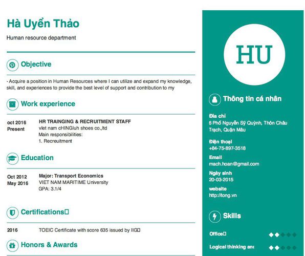 Mẫu CV Human resource department