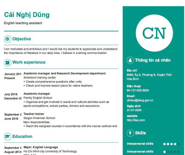 Mẫu CV English teaching assistant
