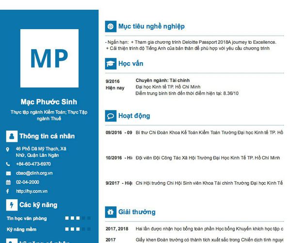 Gợi ý cách viết Mẫu CV tham khảo Thực tập ngành Kiểm Toán; Thực Tập ngành Thuế