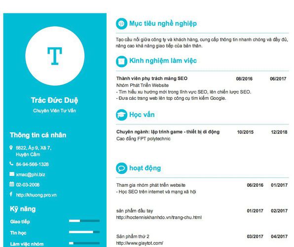 Mẫu CV Chuyên Viên Tư Vấn