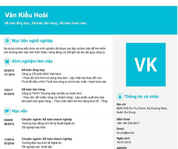 Mẫu CV Kế toán tổng hợp , Kế toán bán hàng , Kế toán thanh toán