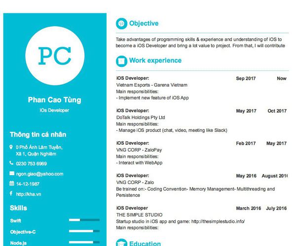 Mẫu CV iOs Developer