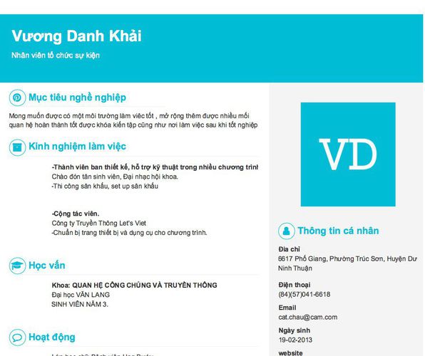 Mẫu CV Nhân viên tổ chức sự kiện