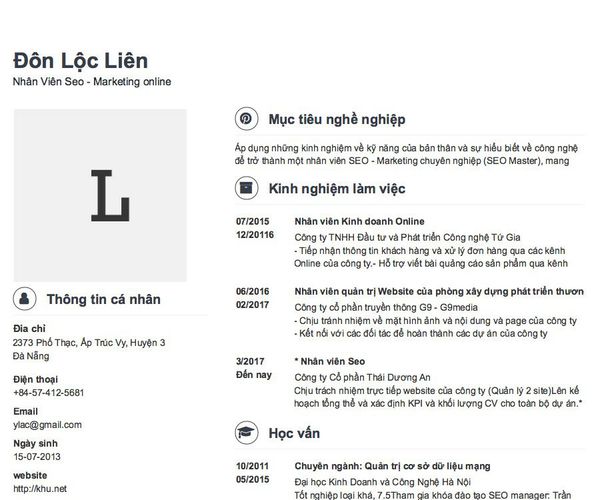Mẫu CV Nhân Viên Seo - Marketing online