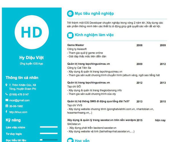 Mẫu CV Ứng tuyển IOS App