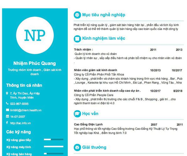 Gợi ý cách viết Mẫu CV tham khảo Trưởng nhóm kinh doanh , Giám sát kinh doanh