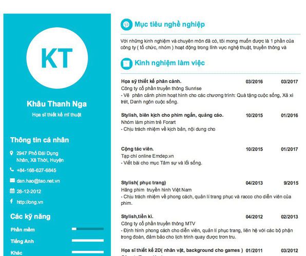 Mẫu CV Họa sĩ thiết kế mĩ thuật