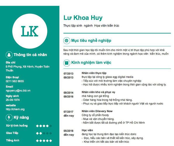Gợi ý cách viết Mẫu CV tham khảo Thực tập sinh  ngành  Họa viên kiến trúc