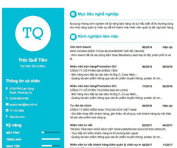 Mẫu CV TƯ VẤN TÀI CHÍNH