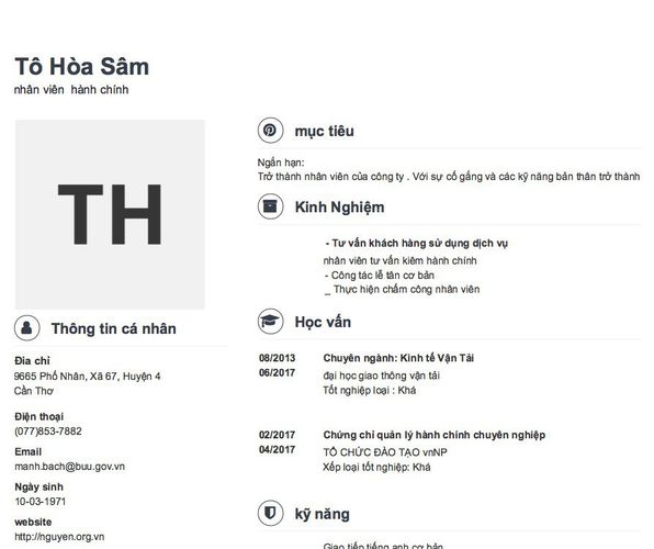 Mẫu CV nhân viên  hành chính