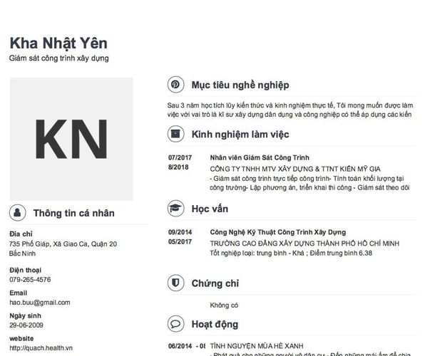 Mẫu CV Giám sát công trình xây dựng
