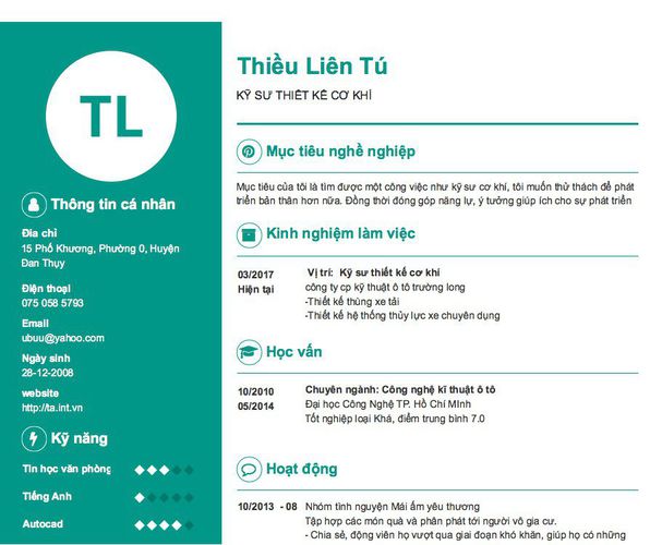 Mẫu CV KỸ SƯ THIẾT KẾ CƠ KHÍ
