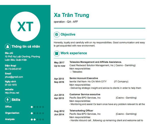 Mẫu CV operation - QA - AFF