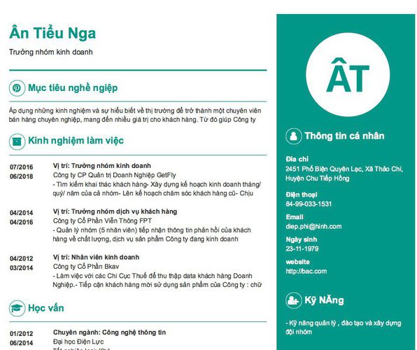 Gợi ý cách viết Mẫu CV tham khảo Trưởng nhóm kinh doanh