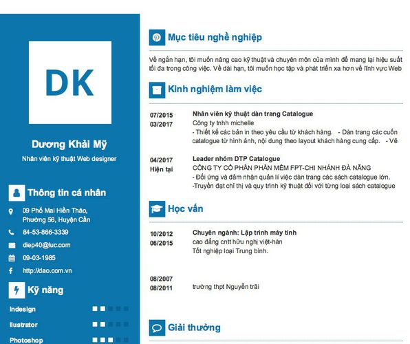 Mẫu CV Nhân viên kỹ thuật Web designer