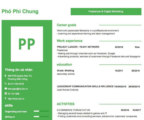 Mẫu CV Freelancer & Digital Marketing