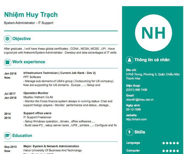 Mẫu CV System Administrator - IT Support