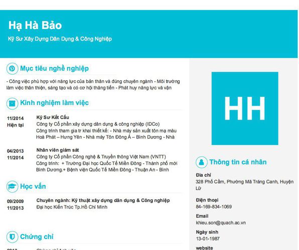 Mẫu CV Kỹ Sư Xây Dựng Dân Dụng & Công Nghiệp