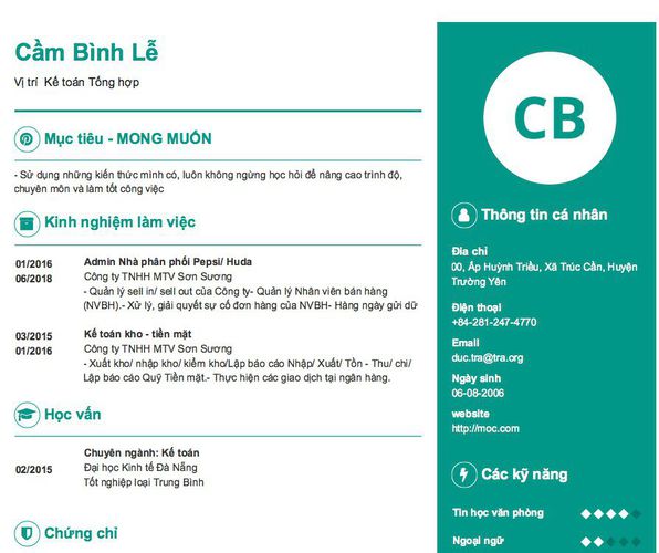 Gợi ý cách viết Mẫu CV tham khảo Vị trí  Kế toán Tổng hợp